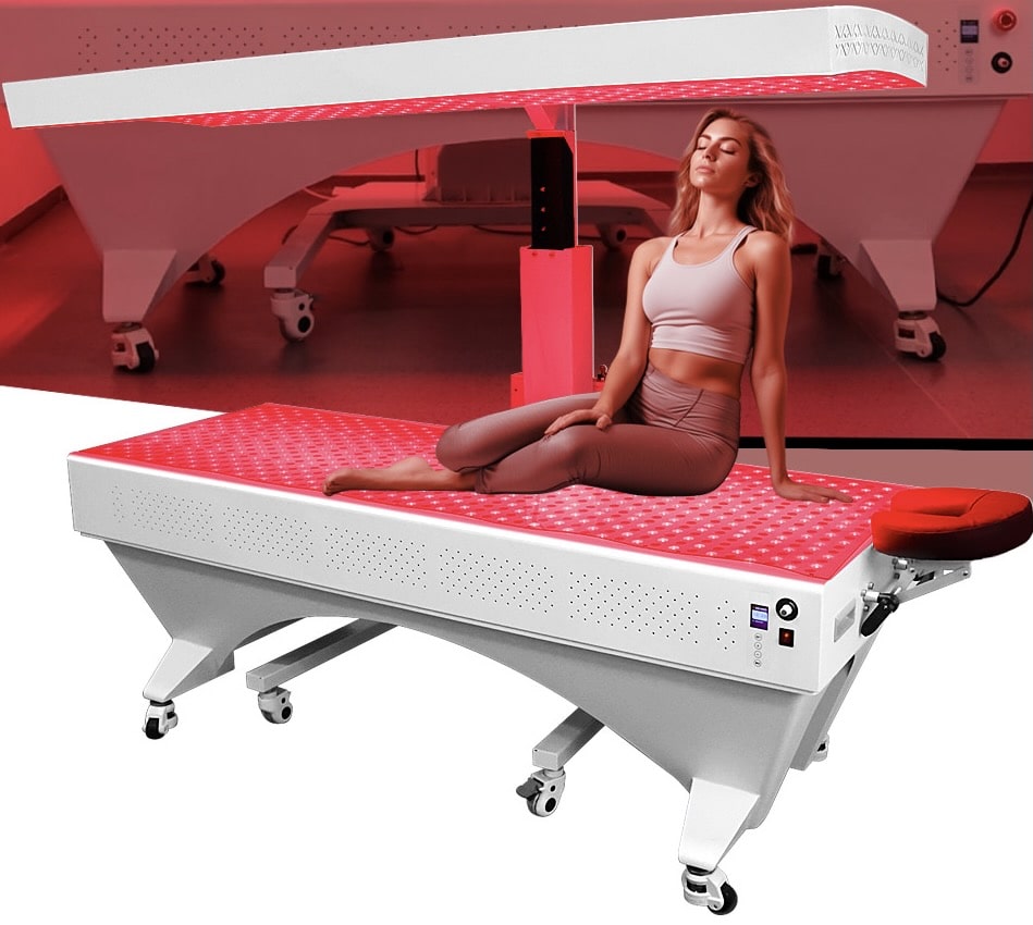 Lady recovering on red light therapy bed