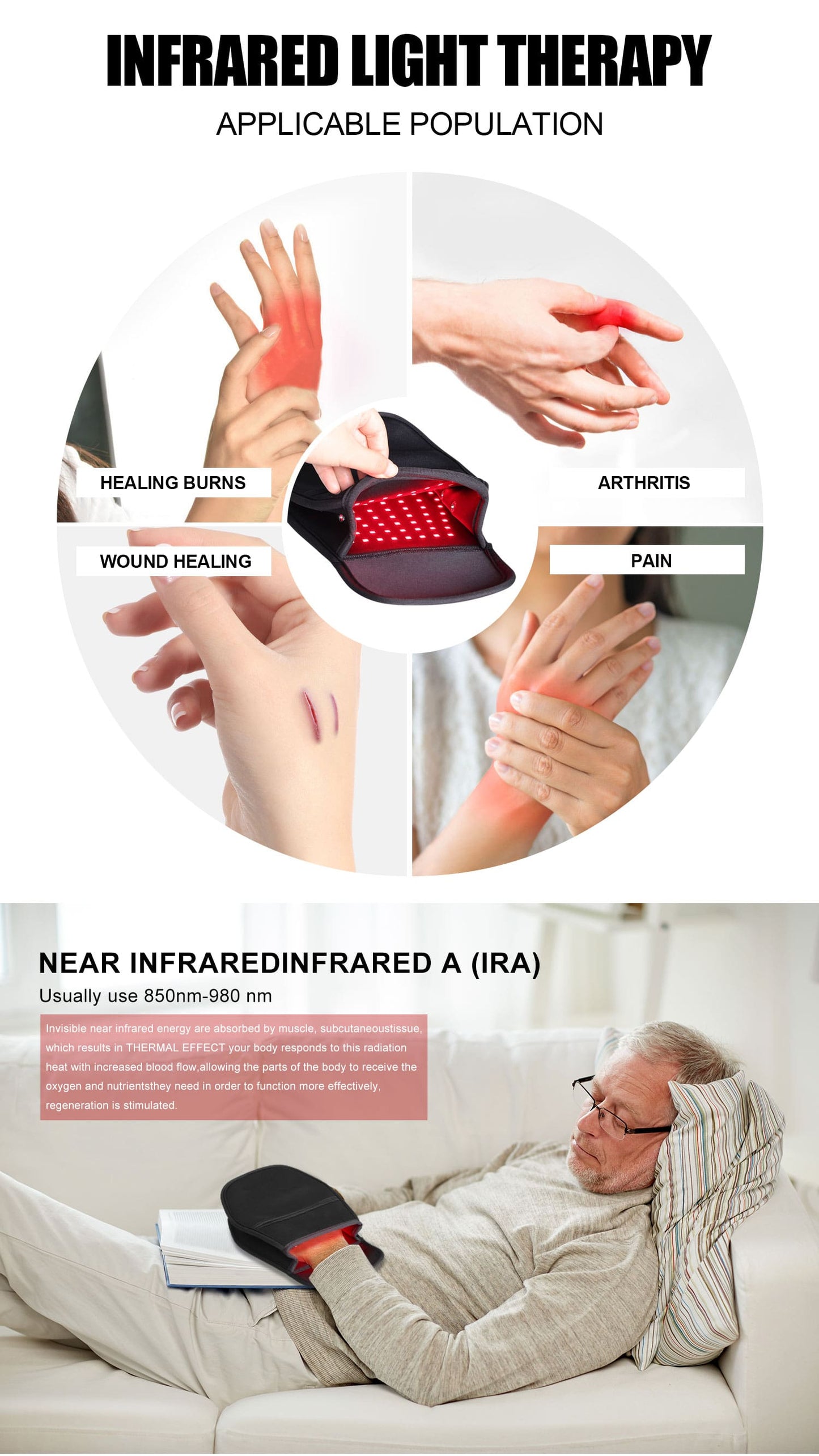light therapy for pain, burns, wounds, scars and arthritis
