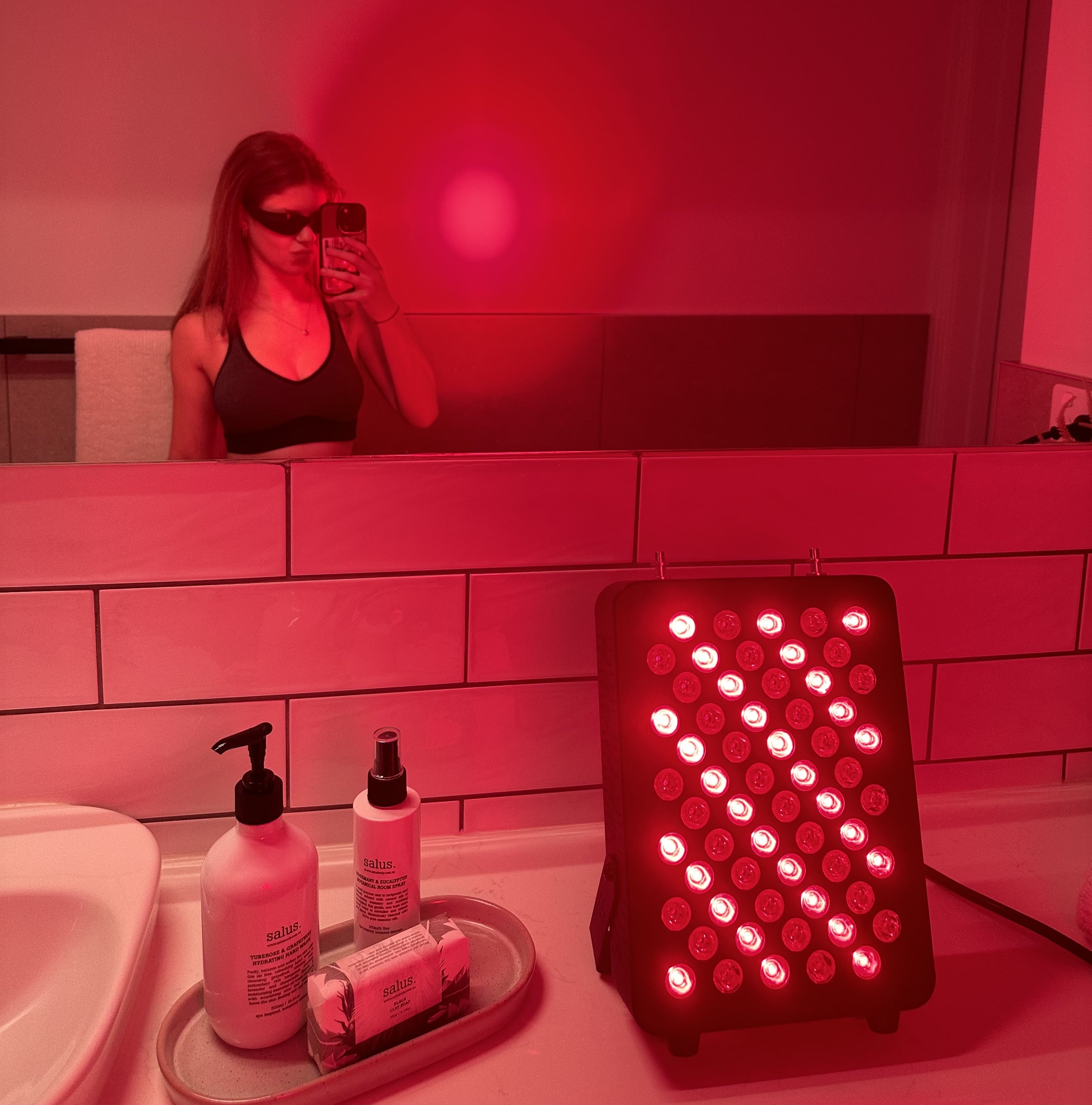 Red Light Therapy Panel in use